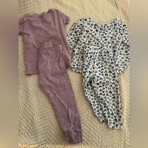 Girls Two-Piece Pajama Set — Lavender Moon Print + White Navy Heart Romper
